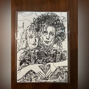 Edward Scissorhands and Kim Boggs Pen & Ink Original Art Portrait 5x7in